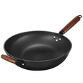 Wholesale Uncoated Home Cuisiniere Iron Induction Wok Cooker 34 Cm Rechaud Gaz Pour Chinese Wok Rang Wooden Handle