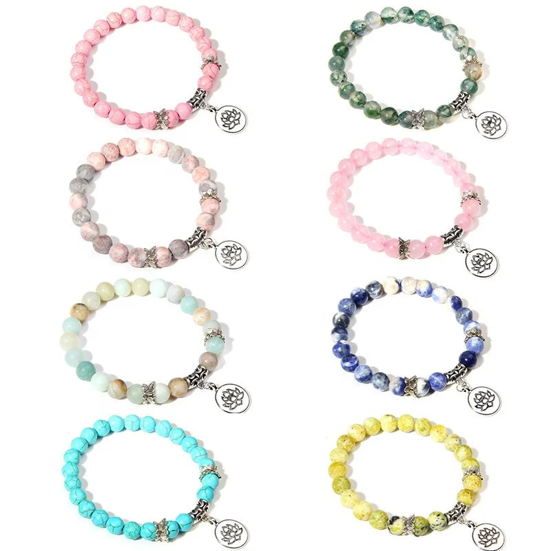 Hot Selling Pink Lotus Anti Fatigue Temperament Gemstone Crystal Beaded Bracelet
