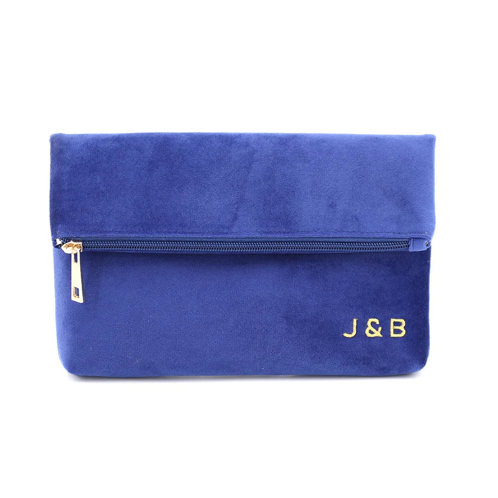 Zippered Foldable Cosmetic Bag Velvet Beauty Makeup Bags Logo Customizable Blue Velvet Pouch Gift Bag