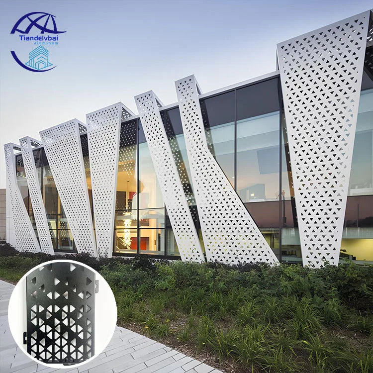 Aluminum Facade PVDF Coating Perforated Carved Aluminum Veneer for Exterior Wall Facade Malls Villas Hotels Halls