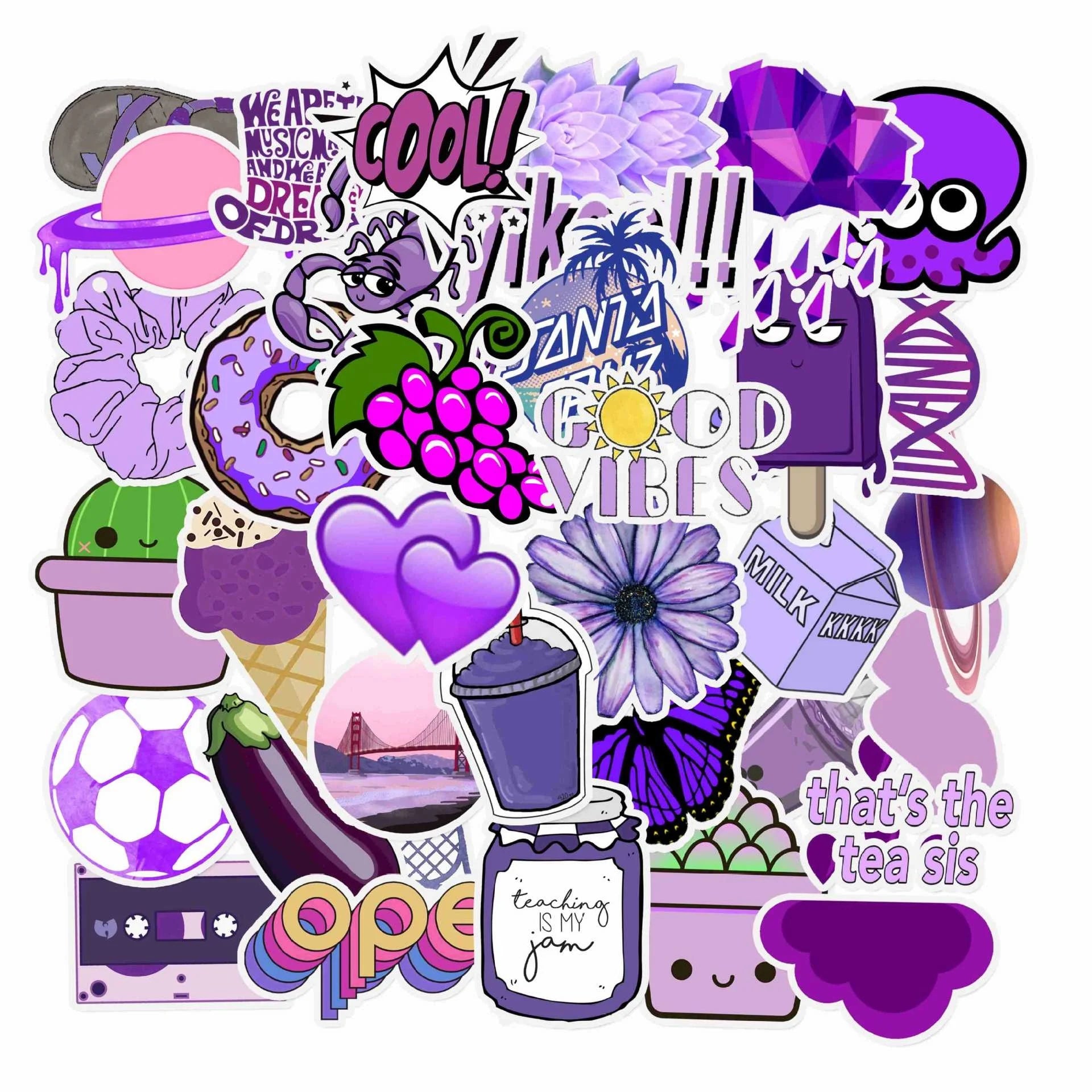 50Pcs Purple Cartoon Cute Girl Sticker Fashion Vsco Skateboard Luggage Fridge Wall Bottle Decor Vsco Decor Stickers