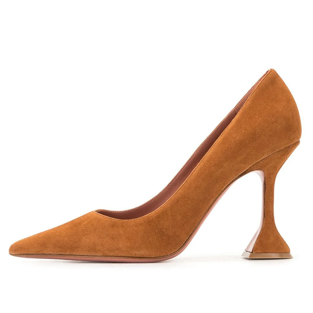 Brown Faux Suede Women's Pointed Toe High Heel Pumps