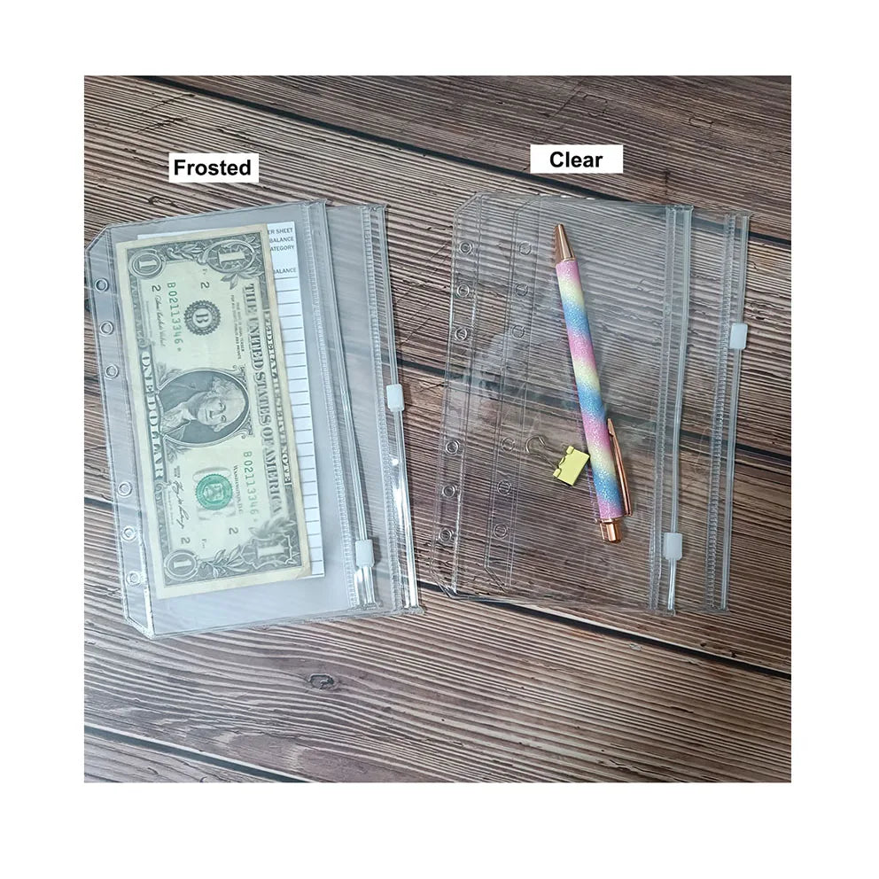 Custom Flexible Durable Zipper Free Durable Frosted Clear Loose Leaf Monthly Saving Pouch A7 A6 PVC Cash Envelope Money Sleeve