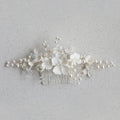 SLBRIDAL Handmade Alloy Leaf Crystal Rhinestones Porcelain Flower Pearls Bridal Hair Comb Wedding Hair Accessories Women Jewelry