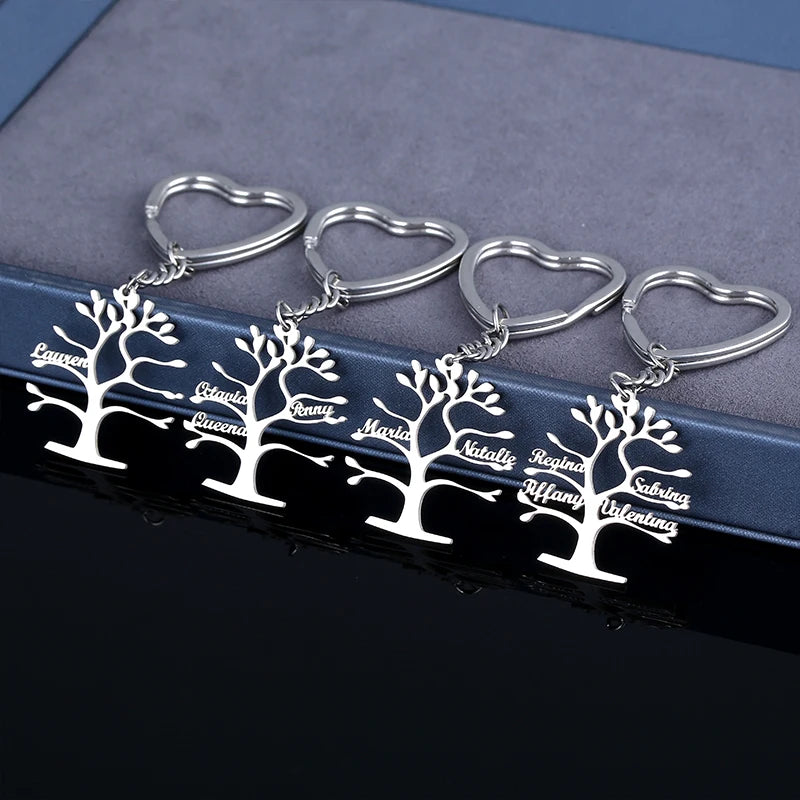 Custom Family Tree of Life 1-6 Names Keychain Stainless Steel Nameplate Keychain Jewelry Personalized Christmas Gift