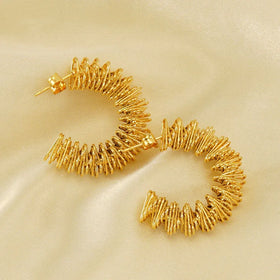 Minimalist Irregular Design Trendy 18K Gold Plated Stainless Steel C-shaped Spring Twist Hoop Earrings for Women Vintage Jewelry