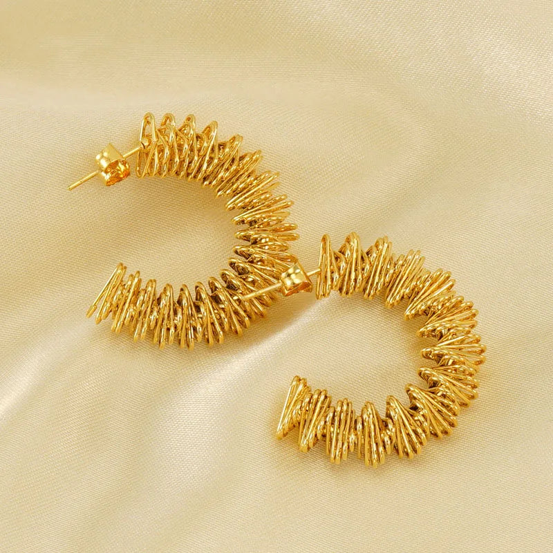 Minimalist Irregular Design Trendy 18K Gold Plated Stainless Steel C-shaped Spring Twist Hoop Earrings for Women Vintage Jewelry