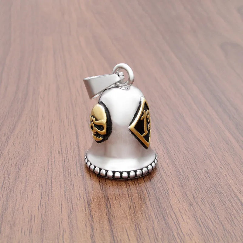 3D Motorcycle Alphabet Bell with Skull Gold 1 Er Guardian Bell Motorcycle 1%er Motorcycle Bell Necklace