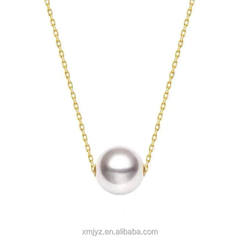 Certified 18K As Right As Rain Pearl Necklace AU750  Gold Yellow Pendant Elegant Gift Popular