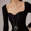 Luxury 925 Silver Long Hollow-Out Creative Heart Necklace Fashion Pendant Sweater Chain for Women