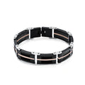 Alin Chic Flair Black Links Interspersed with Rose - Gold - Toned Stripes  Bracelet 316l Stainless Steel Jewelry for Men Unisex