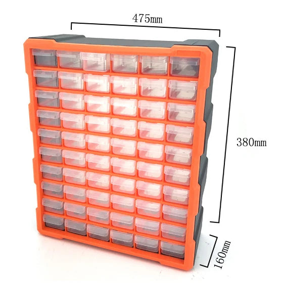 Plastic Storage Cabinet with 60 Drawers Customizable Tool Storage for Workshop 50x30x25cm Dimensions Polished Surface MegaBDM