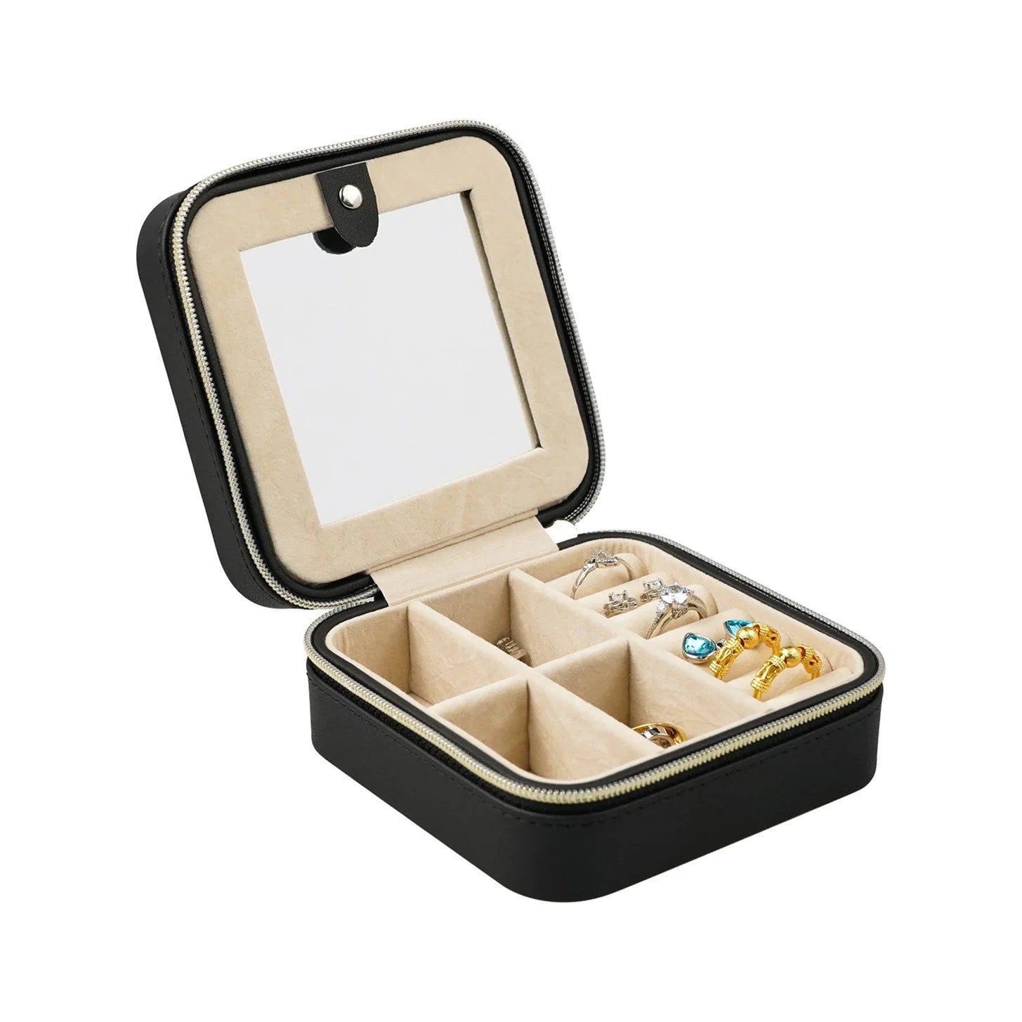 Personalized Shang Liang Travel Gift Wooden Packaging Jewel Pink Velvet Jewelry Box with Mirror 10x10x5cm ISO 9001 Certified