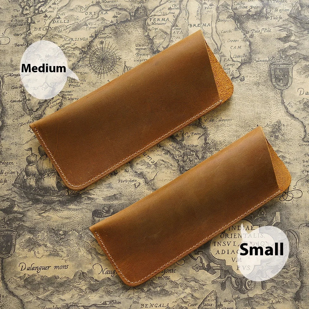 Stock Crazy Horse Cowhide Leather Eco-friendly Protective Glasses Sleeve Simple Design Portable Carry-on Case Myopia