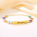 Customized Engraved Bar Bracelet Enamel Eye Chain Bead Chain Linked Name Engraved Friendship Bracelet