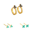 Tiny Hoop Flower Studs Zircon Clover Earrings