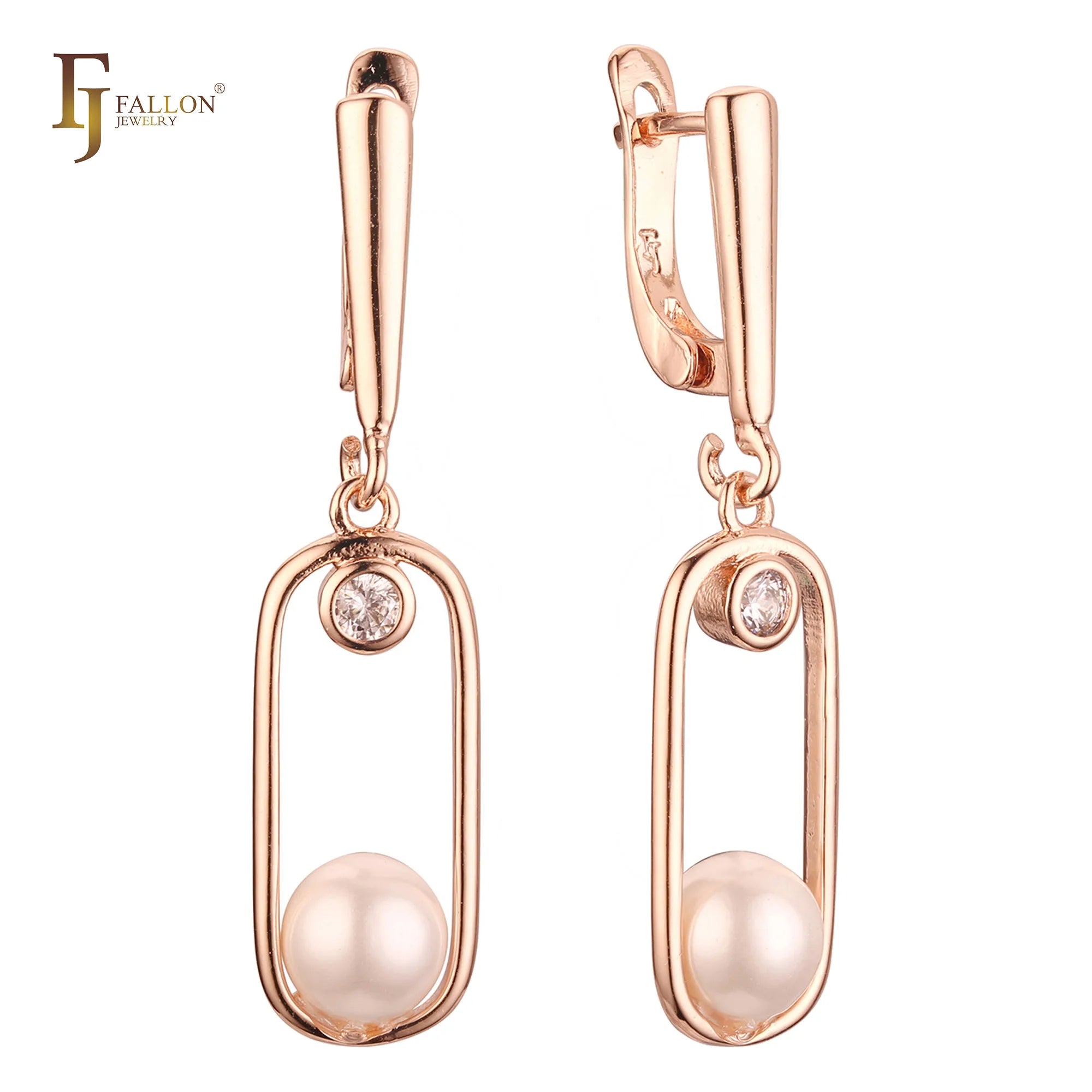 FJ Fallon Fashion Jewelry Pearl Earrings Plated in Rose Gold Brass Based