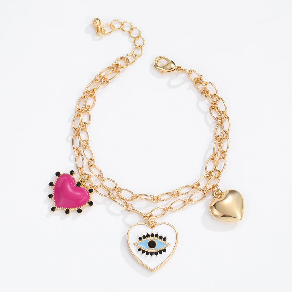 Wholesale 2022 Women Designer Bracelet Heart Pendant Eye Charms Bracelet Gold Plated Stainless Steel Chain Bracelets
