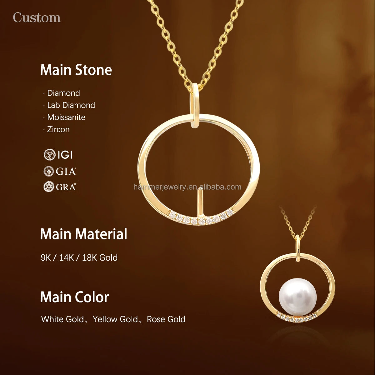 Professional 18K Real Gold Custom Diamond Pendant Pearl Semi Mounts DIY Base Setting Link Chain Fine Jewelry Necklace