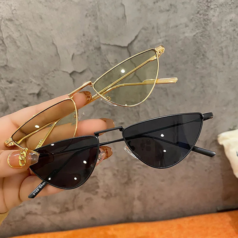 2024 Metal Trendy Fashion Custom Logo Uv400 Protection Unisex Fun Small Cat Eye Shaped Sunglasses Gold Frame Eyeglasses Triangle