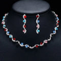 DAIHE Set-3383 Rhinestone Sapphire Set Jewelry Diamond Necklace Earrings Set