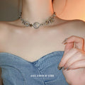 Women Punk Style Metal Necklace Star Creative Chain Personality Button love Heart Collar Necklace Choker