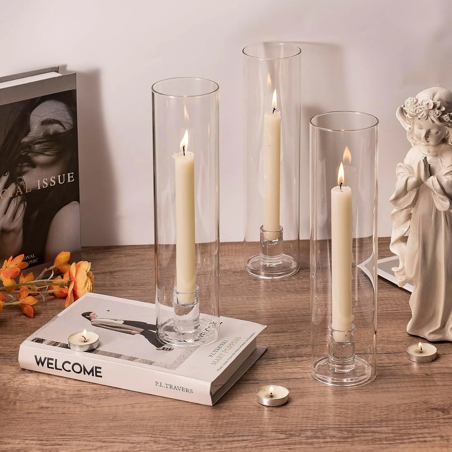 Transparent Vertical Decoration for a High-end Hotel Style Glass Candle Holder