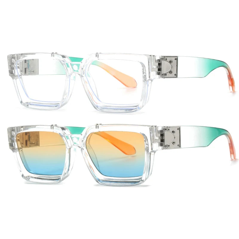 Custom Logo 2023 Fashion Top Quality Sunglasses Gradient Millionaire Quality Eyewear Square Multi Colour 2024 Sunglasses