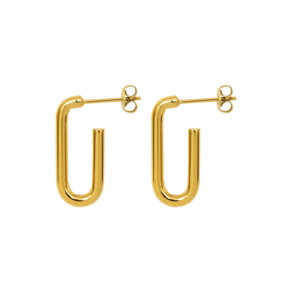18k PVD Gold Plated Tarnish Free & Waterproof Oval U Hoop for Women Stainless Steel Fashion Earring Jewelry Wholesale