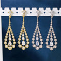 Handmade Luxury Women's Cubic Zircon Gemstone Bezel Setting Long Dangle Earrings for Anniversary