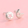 S925 Sterling Silver Women's Joker Earrings Cute Korean Star Moon Hollow Design for Wedding Anniversary & Party