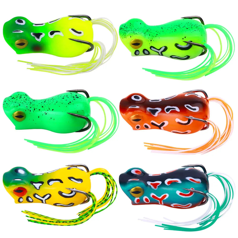 Wholesale FO022 5cm 12g Artificial Soft Plastic Baits Top Water Frog Fishing Lures with Long Skirts Tail