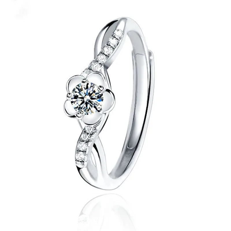 Hot-sale Adjustable Finger Fashion Jewelry Peach Blossom Cubic Zirconia 925 Sterling Silver Rings for Women Engagement/Wedding