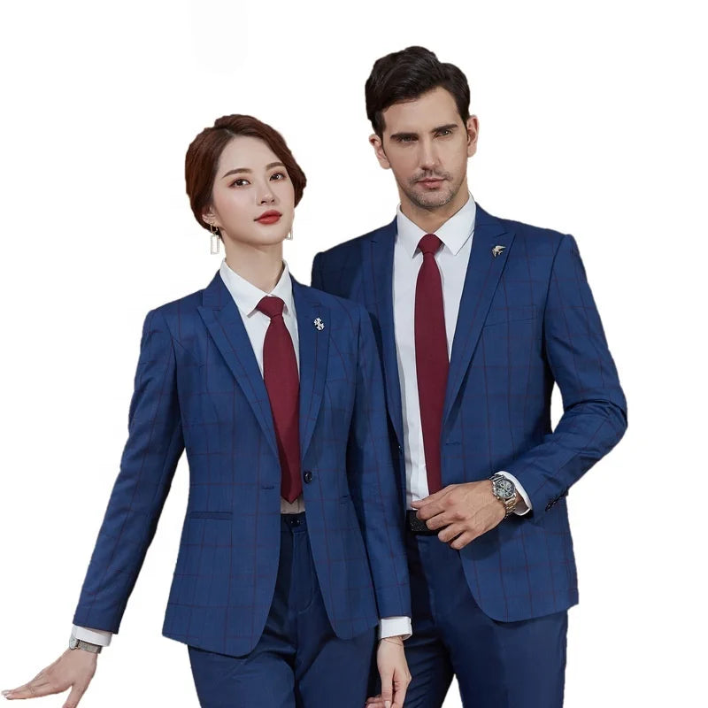 Winter Summer Worsted Fabric Women's Elegant Plaid Blazersuit Professional Business Manager Hotel Sales Work Suit