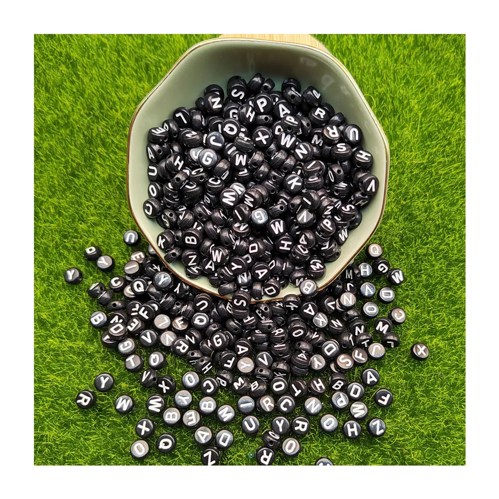 4*7mm Round Alphabet Letter Beads Acrylic Jewelry Bead for DIY Bracelet 500g/lot Black White Letter Loose Spacer Beads