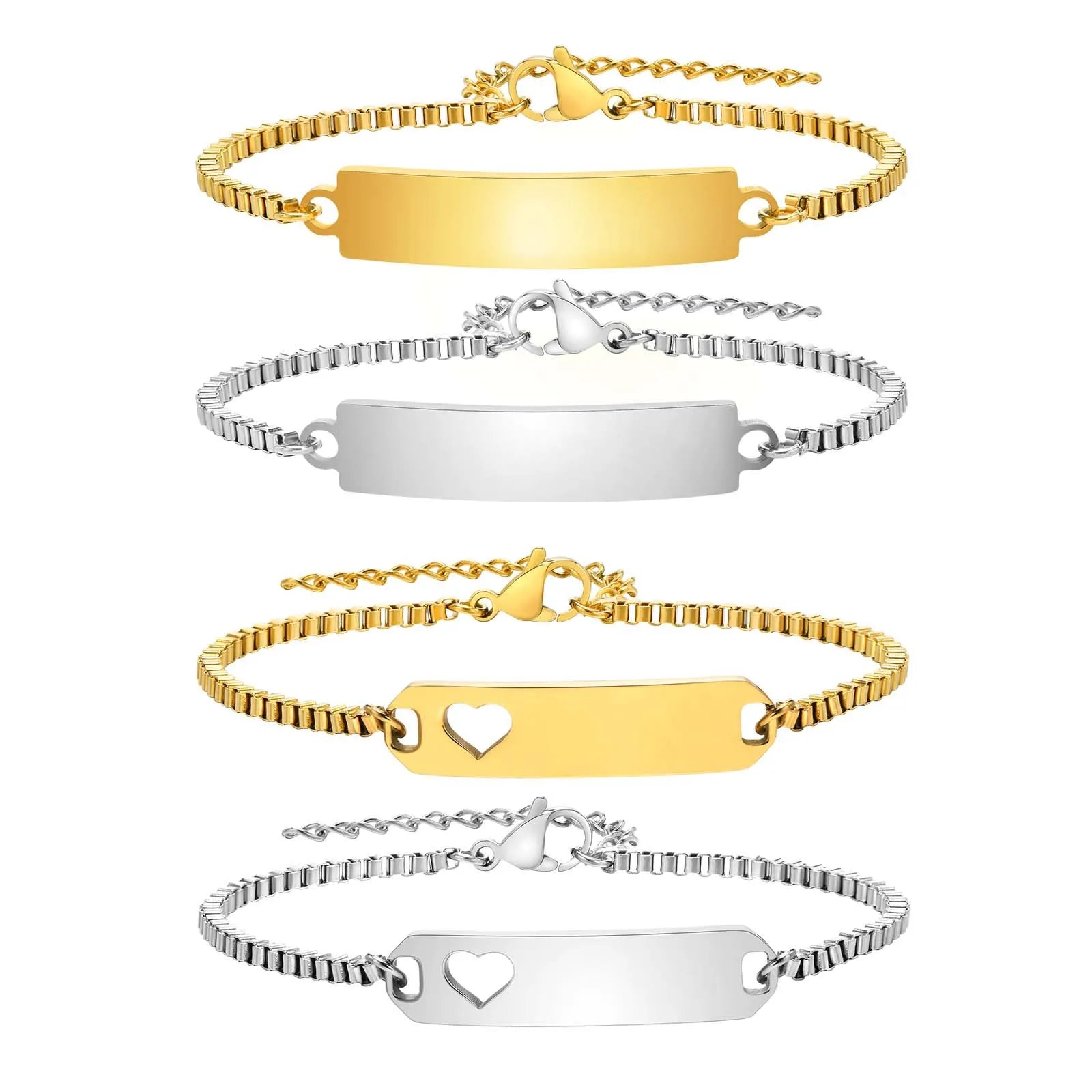 Wholesale Stainless Steel Hollow Heart Bar Cuff Bracelet Black Curved Rectangle Children Women Heart Bracelet