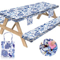 Waterproof 3pcs Elastic Rectangular Printed Oilproof Fabric Tablecloth Set Woven Technics for Camping Picnics Parties