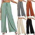 2023 Summer New Women's High Waist Casual Pants  Elastic Waist Plain Trousers Lace Loose Wide Leg Pants