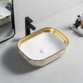 Luxury Waschbecken White and Rose Gold Ceramic Art Wash Basin Hotel Countertop Golden Bathroom Sinks