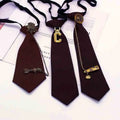 Retro Brown Elastic Knot-Free White Shirt Bow Tie for Ladies Versatile University-Style with Trendy Striped Pattern Accessory