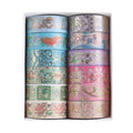 Retro Floral Series Adhesive Paper DIY Hand Account Sticker 12 Pcs Bronzing Washi Tape Set