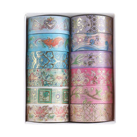 Retro Floral Series Adhesive Paper DIY Hand Account Sticker 12 Pcs Bronzing Washi Tape Set