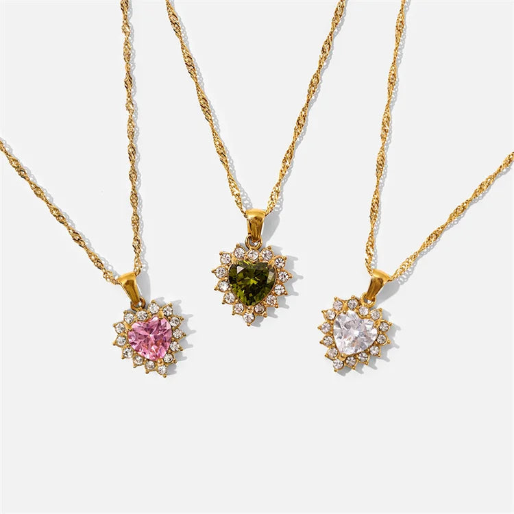 High Quality Luxury Diamond Cubic Zirconia Gemstone Necklaces Chain Crystal Stone Pendant Necklace Women Jewelry