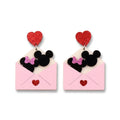 Custom Romantic Cartoon Envelope Acrylic Earrings Wholesale Pink Heart Mouse Dangle Jewelry for Valentine Gift DDP