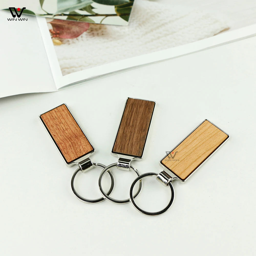 Zinc Alloy Metal Bamboo Wood Key Chain Ring Holder Promotion DIY Gifts Sublimation Blank Wooden Keychain