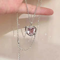 AA016597 Peach Heart Necklace for Women Pink Crystal Sweet Necklace Jewelry Accessories