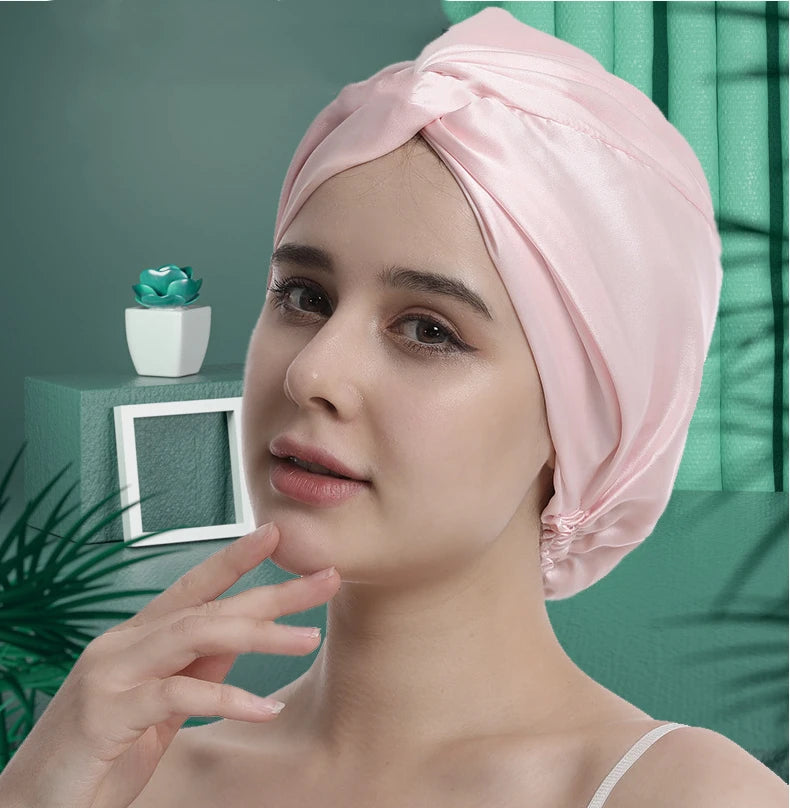 China Factory Night Sleep Hat Sleeping Long Hair Cap 100% Mulberry Silk Bonnet and Edge Wraps for Women with Custom logo