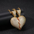 Hot Sale Jewelry Broken Heart Pendant Necklace Full Iced Out Broken Heart Pendant Necklace for Women Men Gifts