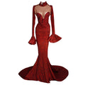 Elegant Red Prom Party Rhinestone Dress Dinner Gown Drag Queen Show Festival Costume Women Formal Banquet Evening Mermaid Dress