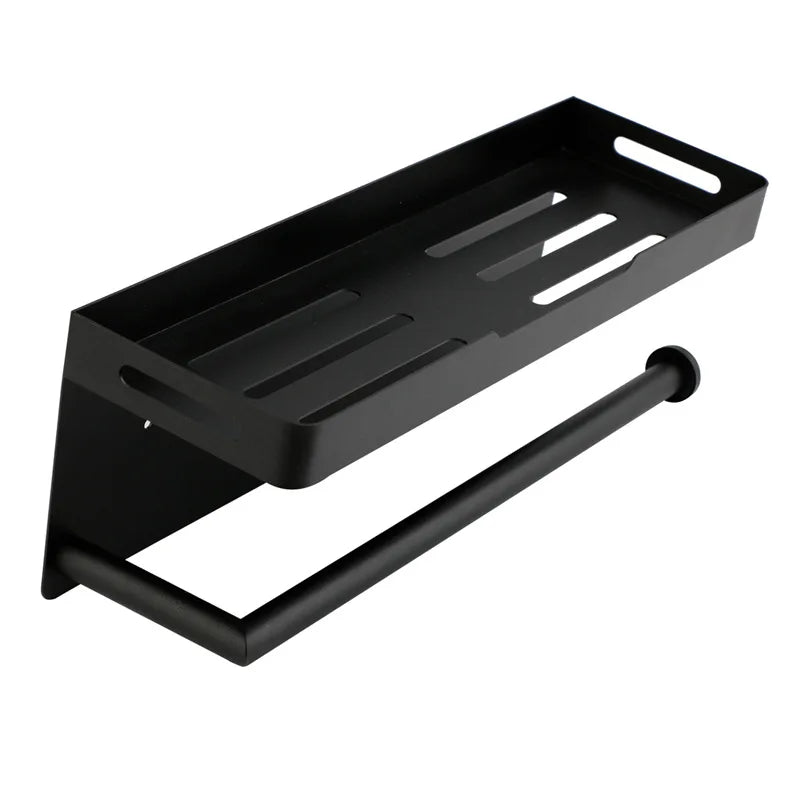 Wekis Modern Stainless Steel Matte Black Waterproof Wall-Mounted Toilet Paper Shelf for Kitchen Dining Hospital Hotel Use